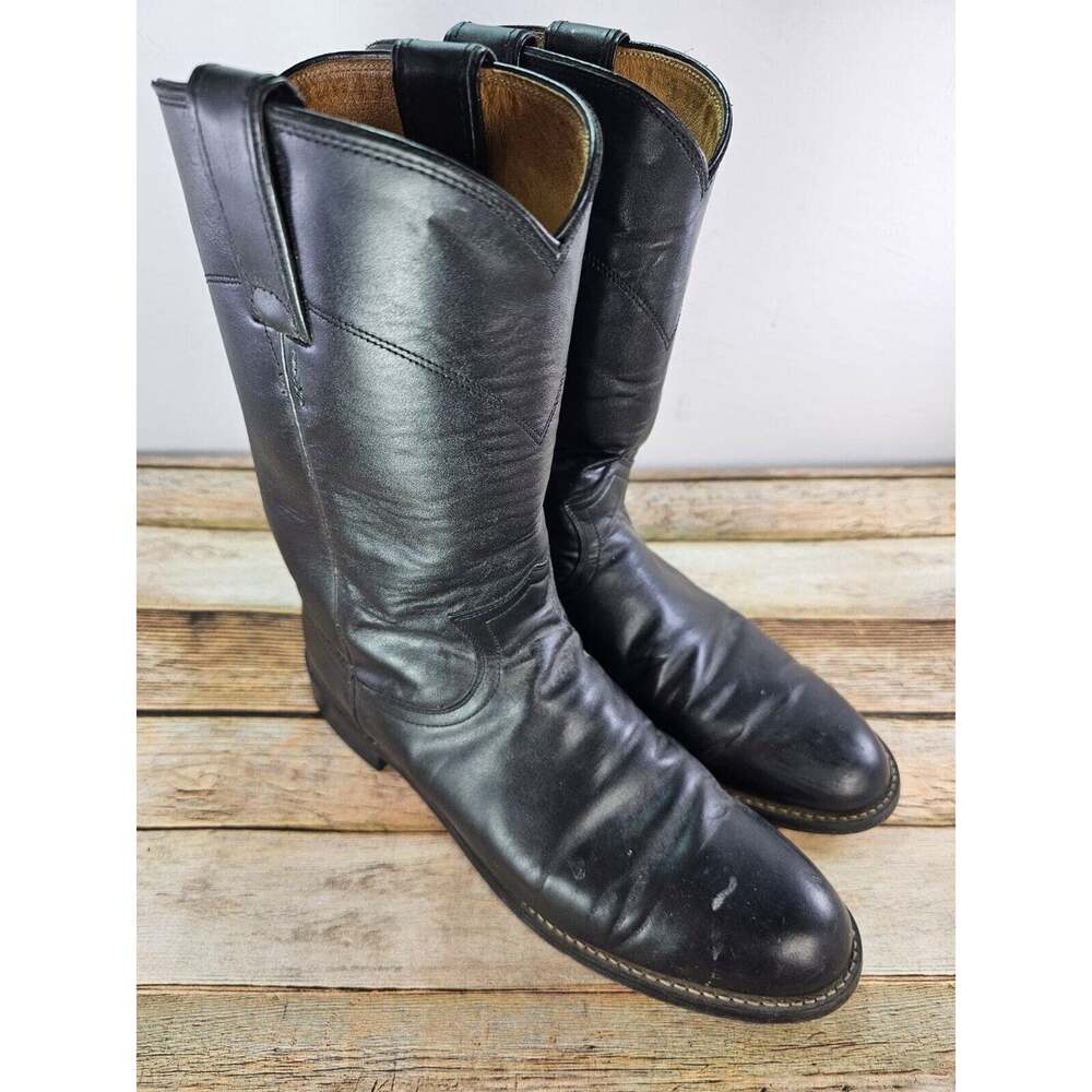 Justin Cowboy Boots Made In USA Women's 7B Black Roper L3703 Very Nice Round Toe